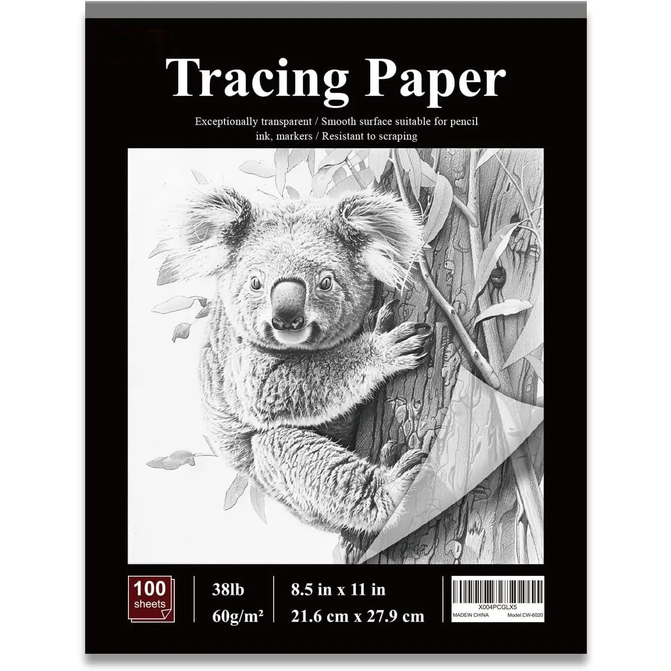 Tracing Paper for Drawing, 8.5”x11 Trace Paper, 100 Sheets 38lb/60gsm