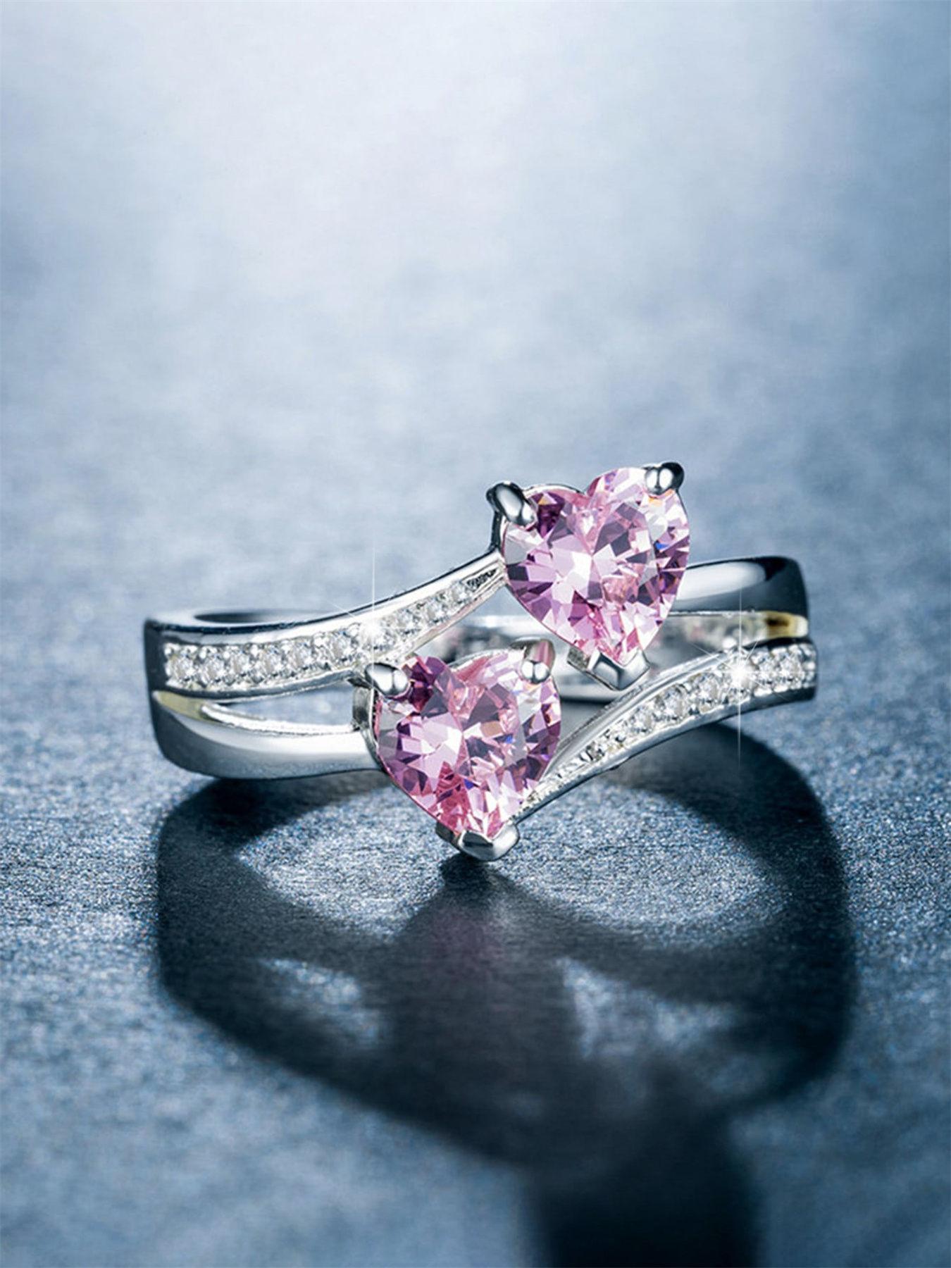 1 PC Fashion Heart Cubic Zirconia Ring For Women For Valentine's Day Gift Wedding Anniversary Party Jewelry