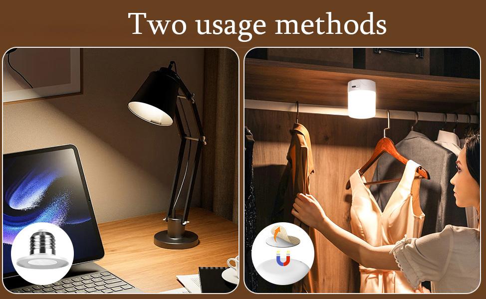 USB-C Rechargeable LED Light Bulbs with Remote Control, Adjustable Brightness Touch Control Timer Magnetic Emergency Lights for Camping
