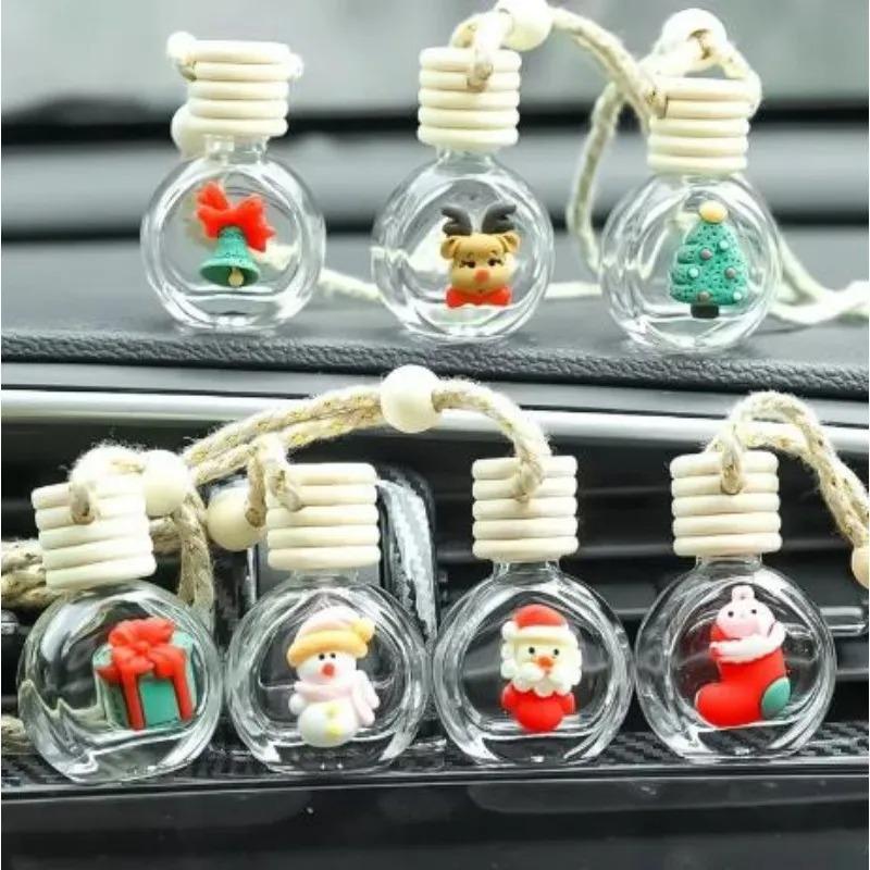Santa Claus Car Perfume Pendant Aromatherapy Christmas Gift Ornaments Glass Empty Bottle Refill Diffuser Festive Car Decor Free Gift Included