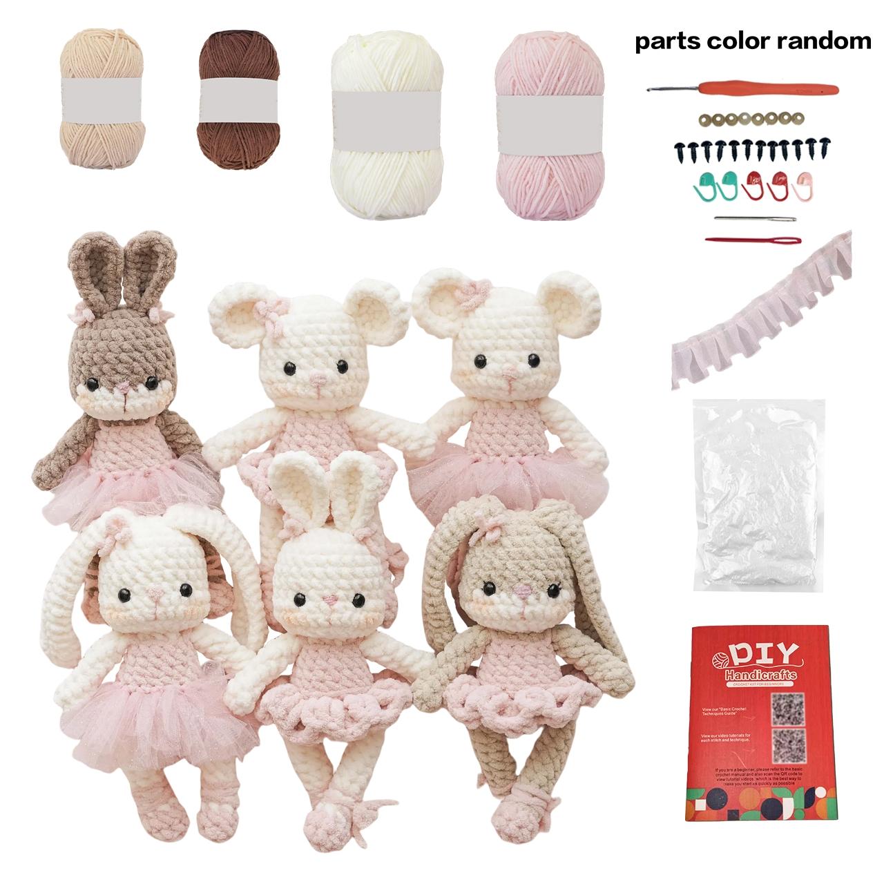 6Pcs Animal Crochet Kit for Beginners, Beginner Crochet Kit for Adults with Step-by-Step Text Tutorials, Ballet Rabbit and Ballet Mouse DIY Knitting Kit, Cute Funny Spring and Summer Home Decorative Ornaments, Birthday Festival Gifts, Crochet Set