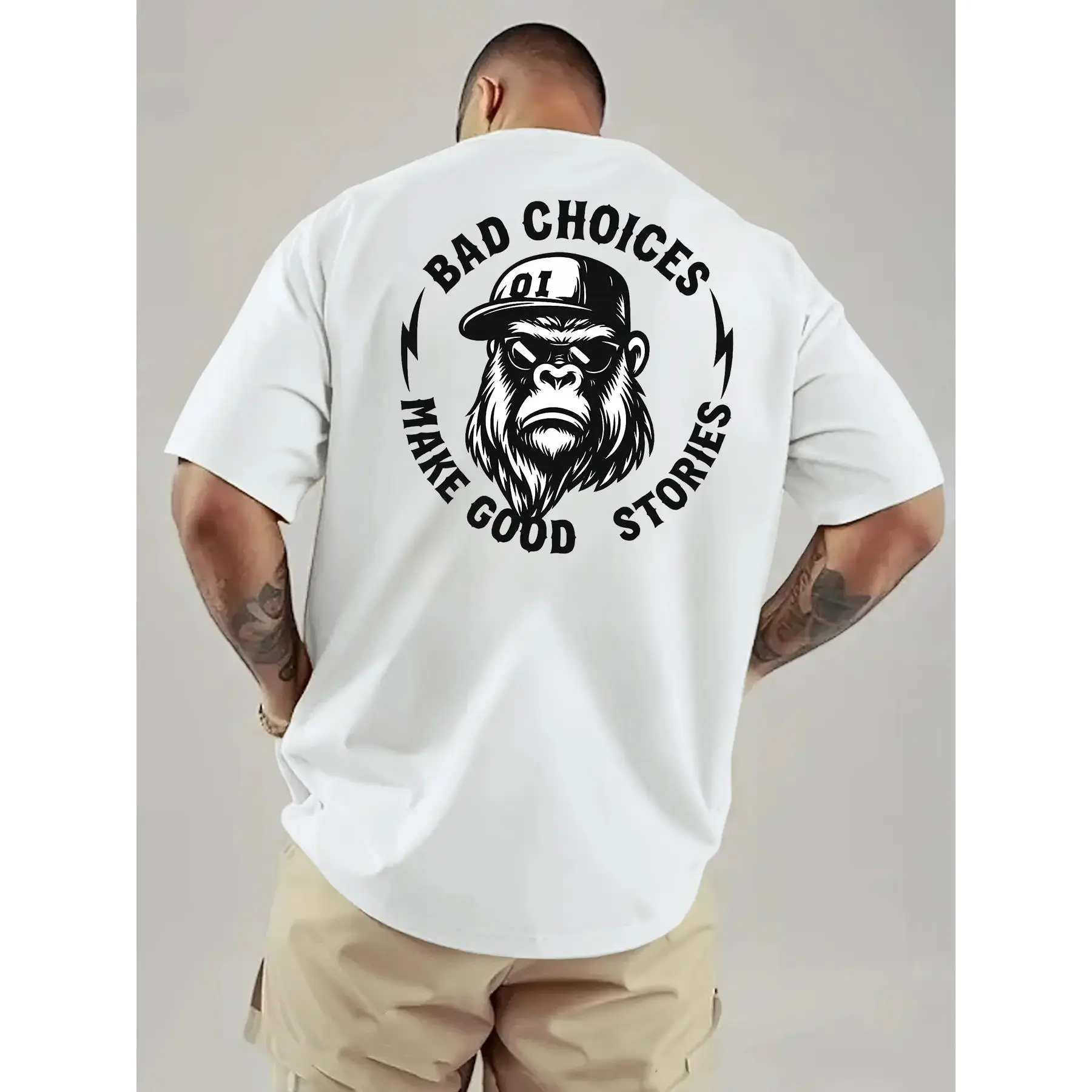 Bad Choices Make Good Stories Chimpanzee Print Men's T-shirt, Menswear, Tops, Clothes