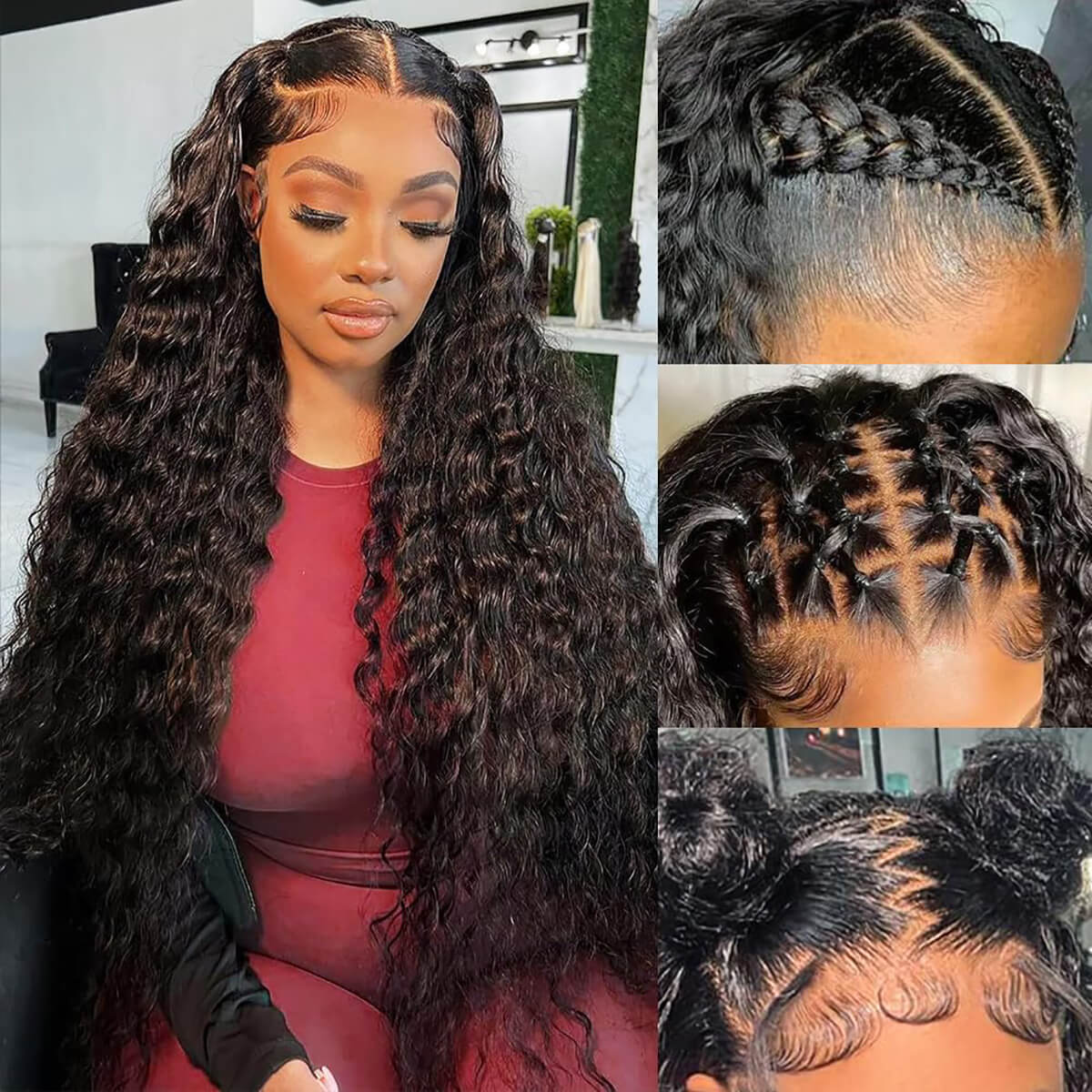 34 inch 36 inch 13x6 Deep Wave Lace Front Wigs Human Hair 