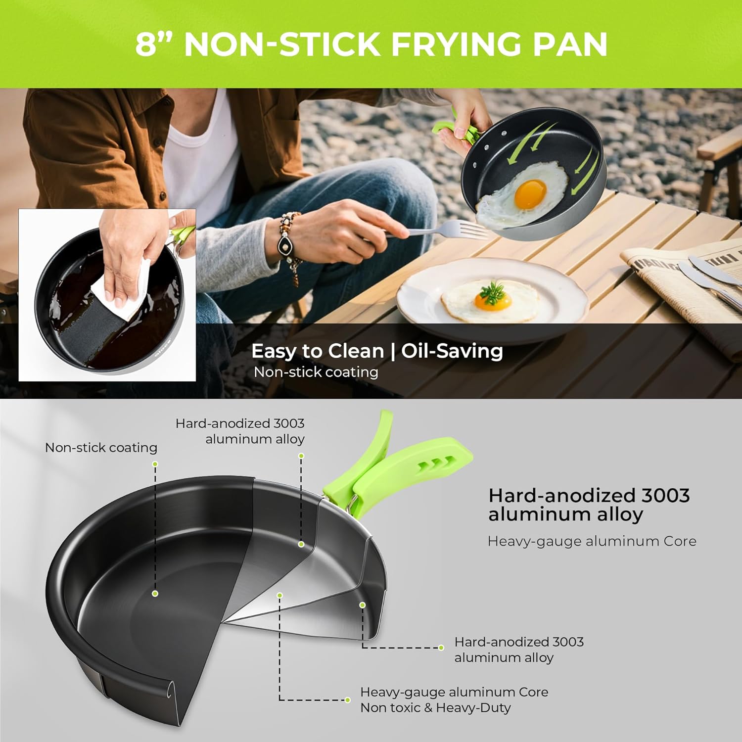 Camping Cookware Set - Lightweight Camping Pots and Pans - Portable Outdoor Cookware with Kettle - Camping Cookware Mess Kit for 2