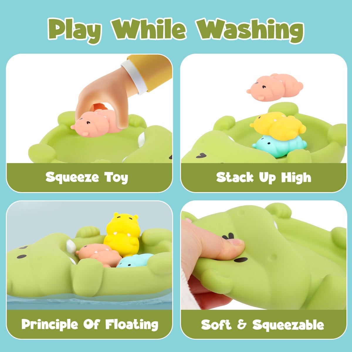 Floating Animal Hippo Toy Seal Toy Sealed Float Play Water Bathing Set, Baby Shower Bathtub Toys, Safe Non-Toxic Material