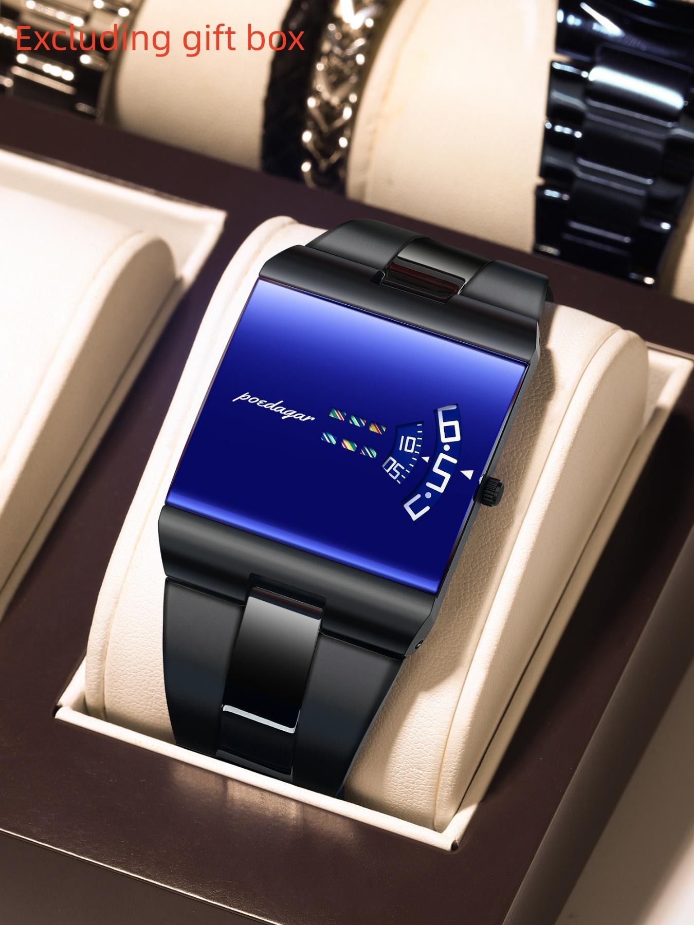 POEDAGAR Top Rectangular Original Men's Watch Waterproof Fashion Men's Watch Stainless Steel Quartz Sports Men's Watch+Box