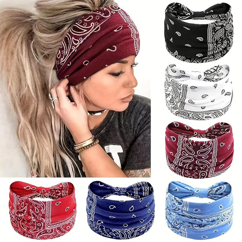 Bohemian-Style Fashion Headband - Women's Knotted, Crossed, Non-Slip Hairband - Printed Elastic Yoga Headband for Yoga, Running, and Daily Wear