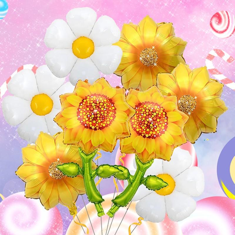 Natural Style Daisy Sunflower Foil Balloons, Multi Shape Kit for Wedding Decor, Anniversary Celebration, Festival & Party Supplies