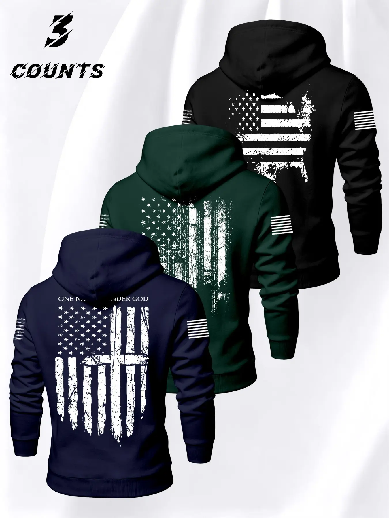 Men's 3-Piece Vintage American Flag Hoodie Set, Loose-Fit Long Sleeve Casual Sweatshirts, Fall & Winter Warm Clothing