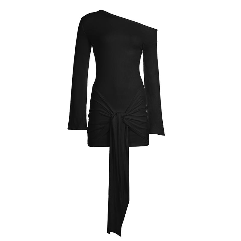 Elegant Asymmetrical Long Sleeve Maxi Dress, Tie Wedding Gown, Spring & Fall Women's Fashion, Party Wear, Chic Design, Formal Wear