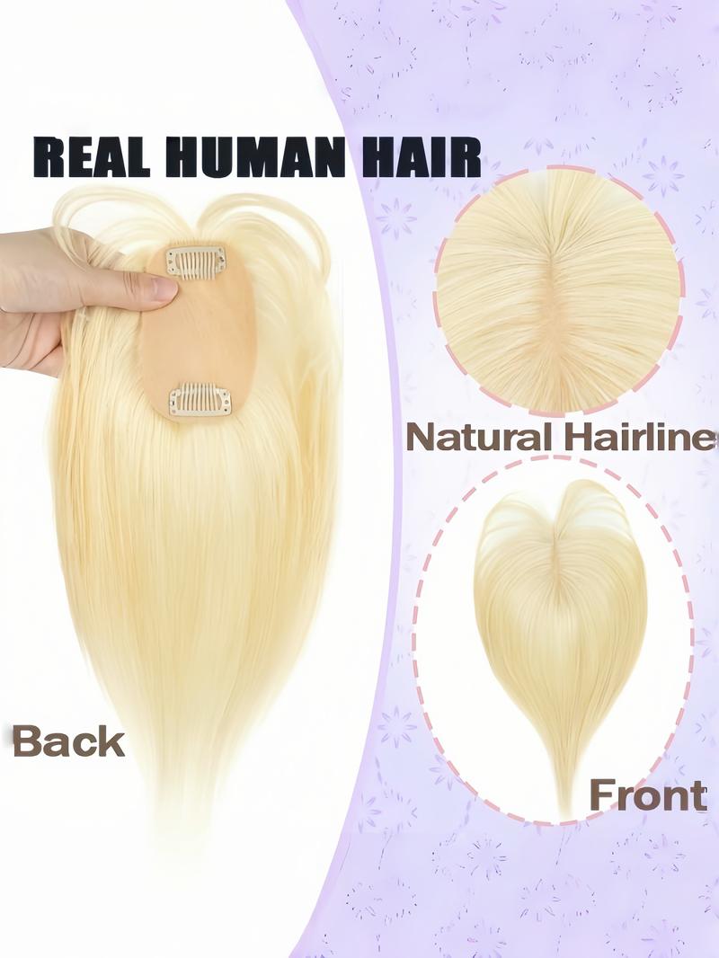 5X9 Real Human Hair Topper with Bangs for Women, Available in Natural Black, Dark Brown, Blonde, And White Gray, Featuring Straight Hair to Boost Volume And Conceal Gray Hair, Enhancing Your Overall Appearance, Perfect for Different Events