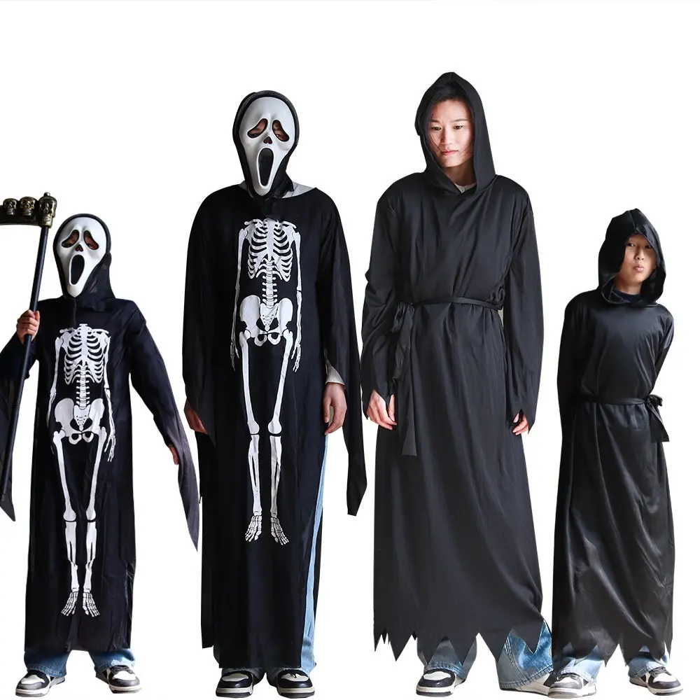 Adult Skeleton Print Death God Robe, Halloween Horror Theme Costume, Role Play Clothing, Party Cosplay, Perfect for Halloween Parties and Events