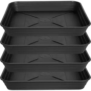 4 Pack Square Plant Saucer Tray 10 inch, 6 8 10 12 14 16 18 20 inch Heavy Duty Plastic Square Plant Saucers for Indoors Outdoor, Flower Planter Drip Trays for Pots, Seed Starting Tray