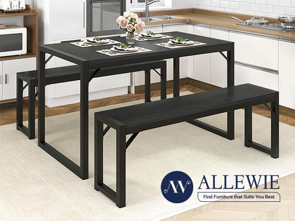 Allewie 3-Piece Dining Table Sets with Benches, Heavy Duty Metal Space-Saving Dinette for Kitchen/Living Room/Studio#TikTokShopBlackFriday #Christmas Gifts
