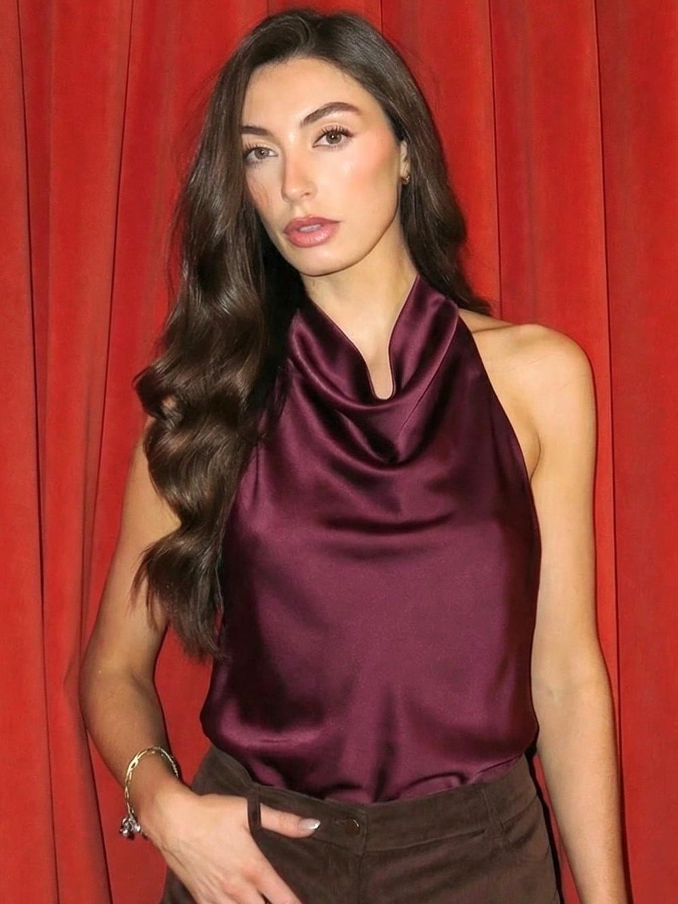 Women's Satin Halter Tops Halter Neck Y2K Sexy Corset Crop Tanks & Camis Backless Camisole Summer 2026 Ladies Fashion Backless Sleeveless Tank Tops Black White Orange Pink Yellow Brown Purple Green Top Elegant Evening Party Prom Top Women Solid Tank Top