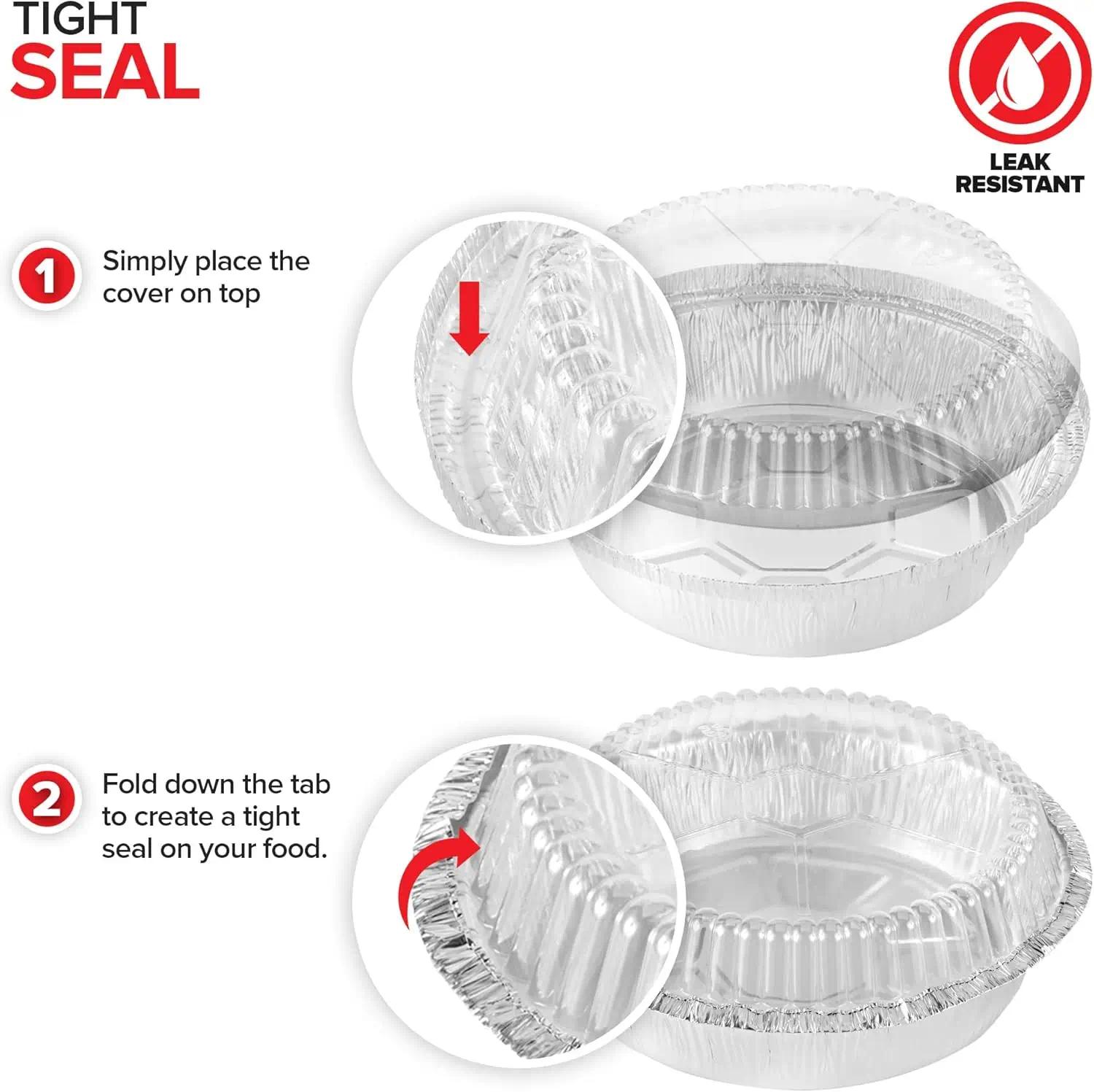 7 Inch Round Aluminum Pans with Lids, 50 Pack - Disposable Foil Pans for Baking, Takeout, and Storage