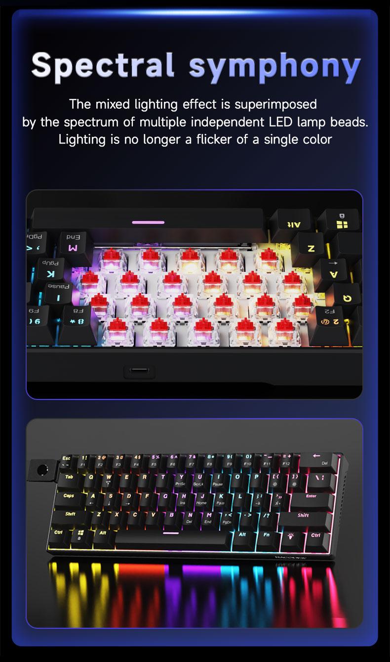 AJAZZ NK61 Mechanical Keyboard with Red Switches, ABS Black Keycaps, 60% Compact Layout, Wired Office Mechanical Keyboard, TKL Mixed Backlighting, Ribbon Included, Portable, Comfortable Typing Feel, Suitable for Gaming, Office, and More Scenarios