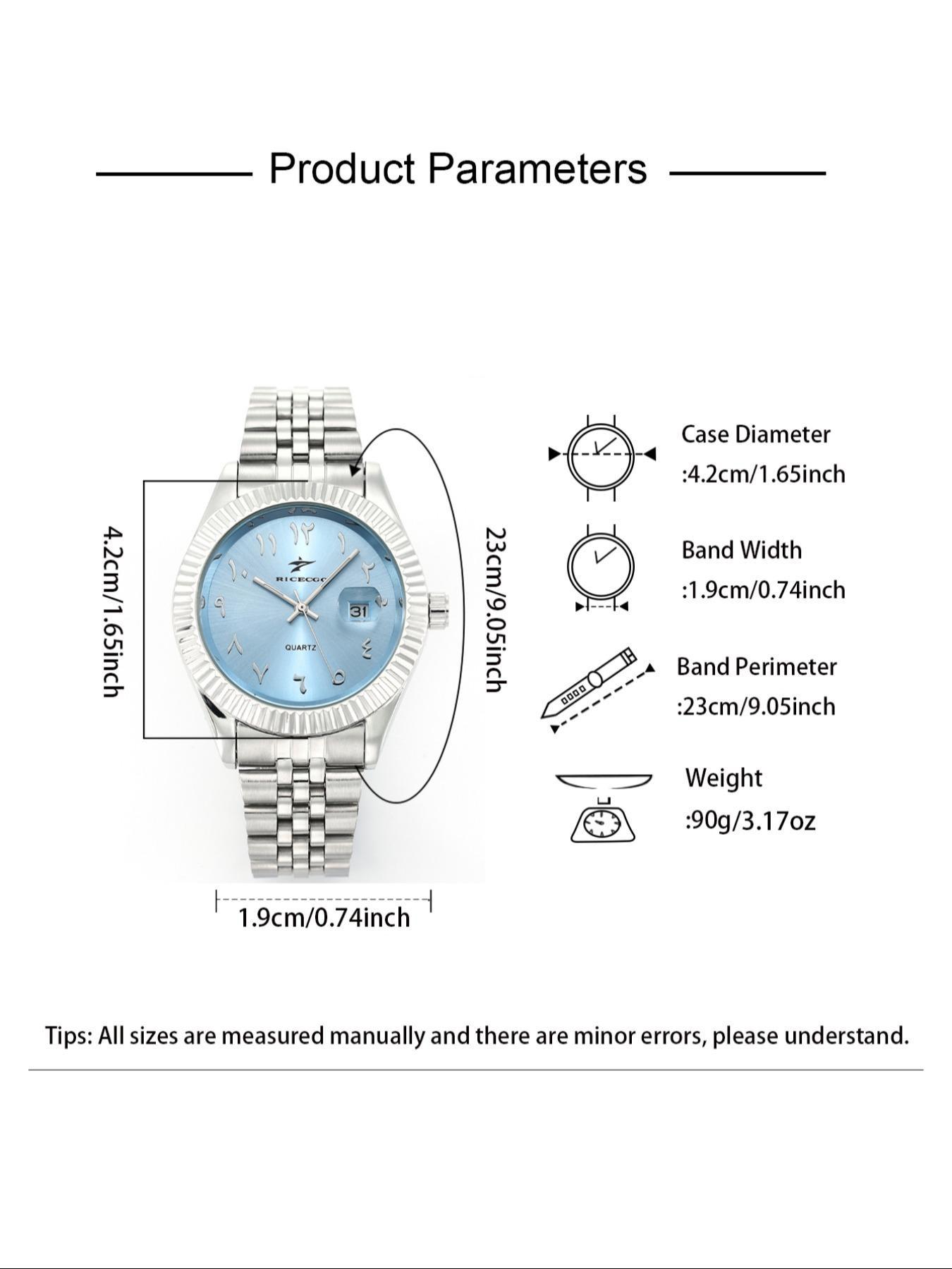 1pc Men's Analog Quartz Wristwatch, Arabic Numerals, Durable Stainless Steel Bracelet, Stylish and Versatile Accessory, Date Function, Suitable for Any Occasion, with Box, Analog Watches!