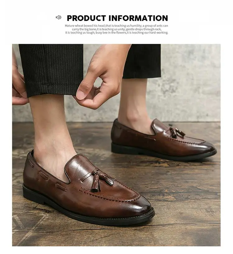 Men's Trendy Fashion Tassel Leather Loafers, One-Click Slip-On Casual Shoes, Versatile Youth Formal British Style, Perfect for Nightclubs and Weddings, Business Casual Shoes, Office Shoes