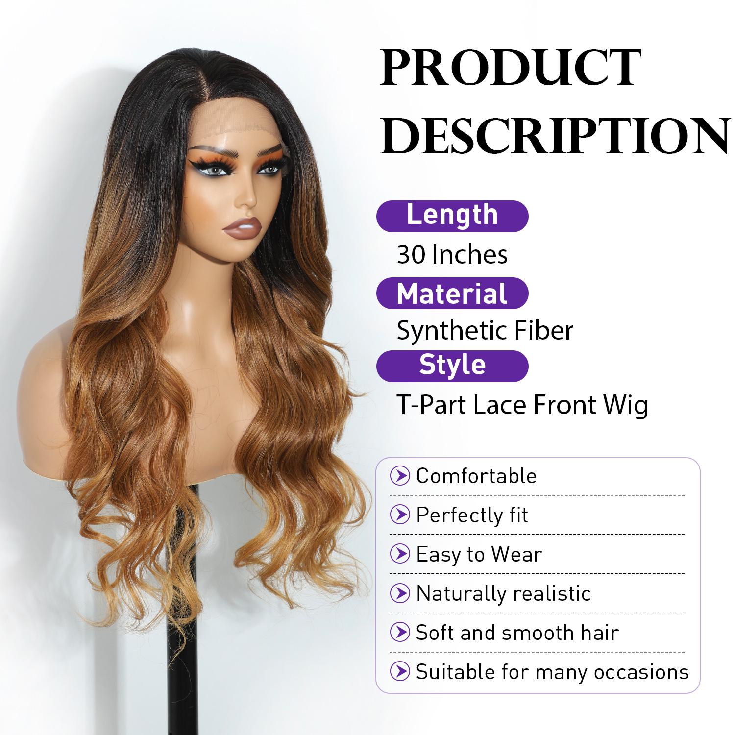 [Style Icon] 26Inch Wavy  Free Part 13*4 Lace Wig Natural lustre heat-resistant Synthetic Wig For Women