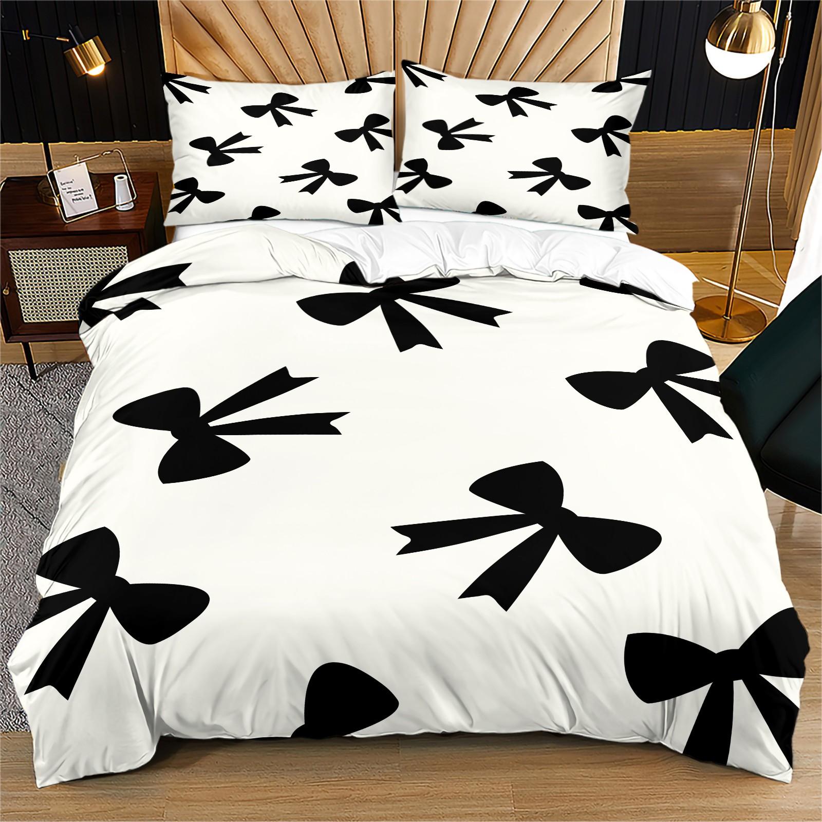 2/3 Pcs Cute Bowknot Duvet Cover Set, Pastel Ribbon Bedding Set for Girls Bedroom, Elegant Warm Gift for Women, Filling Not Included