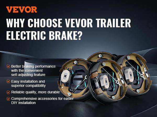 VEVOR Self-Adjusting Electric Trailer Brake Assembly Kit, 10"x2-1/4" 4-Hole Mounting, 3500 lbs Axle Fit, Brake Pads & Backing Plates for RV Towing Security & Maintenance (2 Left+2 Right)