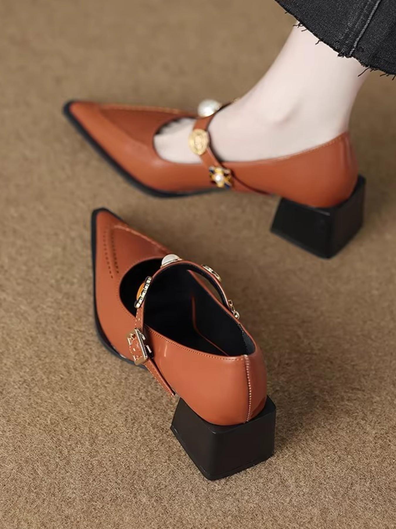 Vintage Square Toe Low Heel Boots, 5cm High Heel Coffee Color, Perfect for Office and Dinner Parties, Fashion Casual Flat Shoes