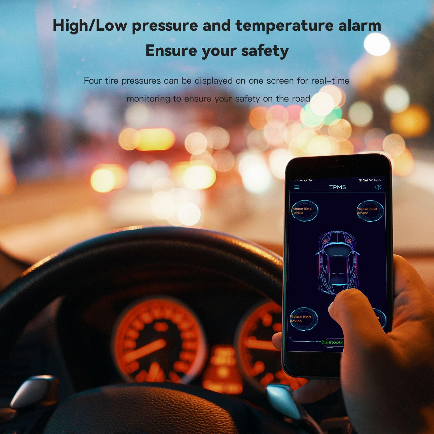 4 Wheel Tire Pressure Monitoring System, Wireless Tpms Sensor Kit, Includes 4 Sensors & Tools, Ideal for Car Maintenance