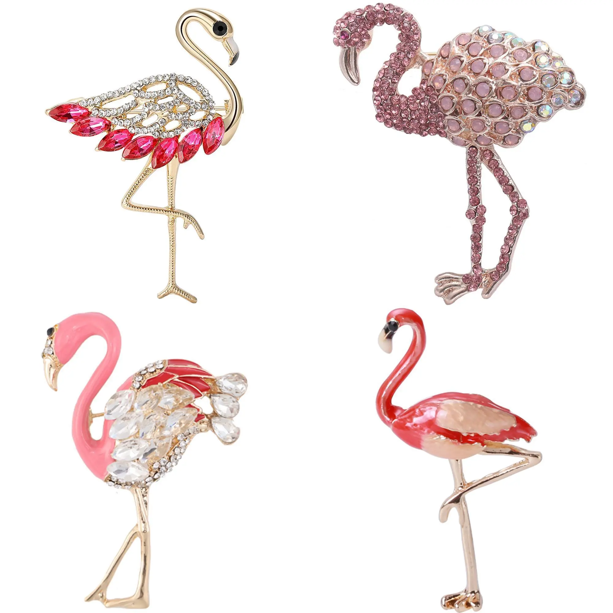Rhinestone Flamingo Brooches for Women Enamel Animal Bird Pins Banquet Party Backpack Gifts Jewelry Accessories