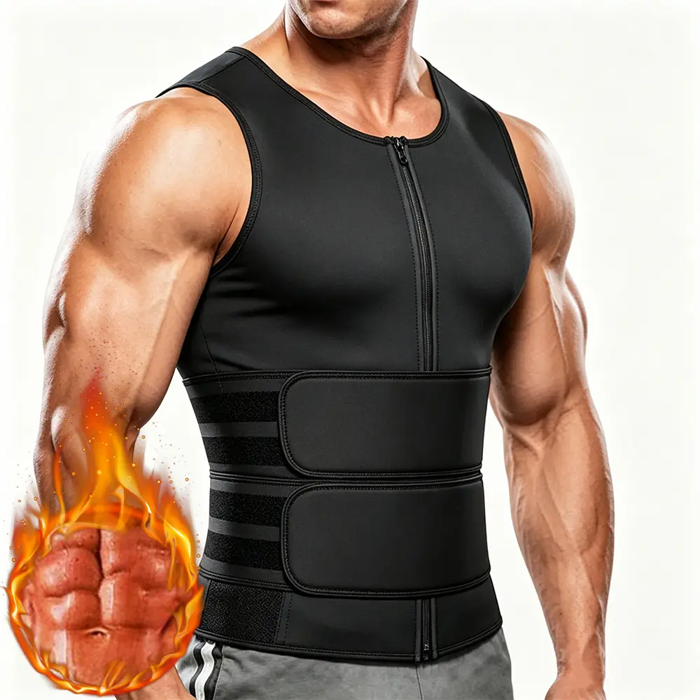 Men's Zipper Sauna Sweat Vest Men Waist Trainer Sports Tanks Top For Running GYM Workout Excecise Sportswear Body Shaper