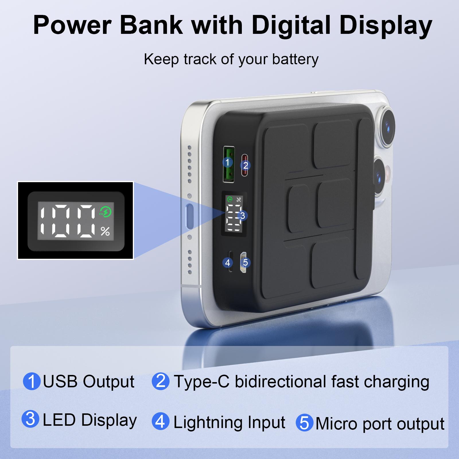 Magnetic Portable Wireless Fast Charger, 10000mAh Power Bank Wireless Battery Pack, 22.5 W PD Quick Charge with LED Display, Compatible with iPhone Series #GLOBAL PICKS