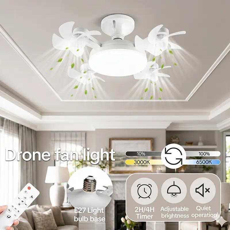 Foldable LED Ceiling Fan with Light (LED Lights) - Remote Control, E27 Socket Compatible, Adjustable Lighting & Functions, 3-Blade 50W or 4-Blade 60W, Indoor Use Household Appliance for Bedrooms