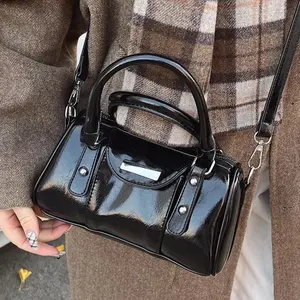 Burgundy Mini Top-handle Bags For Women Bright PU Leather Pure Color Shoulder Crossbody Bags 2026 Latest Luxury Designer Handbag