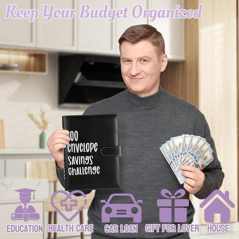 Challenge For 100 Envelopes Saving with Pen, Easy and Fun Way to Save $5,050, Savings Challenge Budget Binder, Saving Challenge Book,Waterproof Wallet,Storage Bag,Saving Tips,Desk Office Accessories,Budget Plan