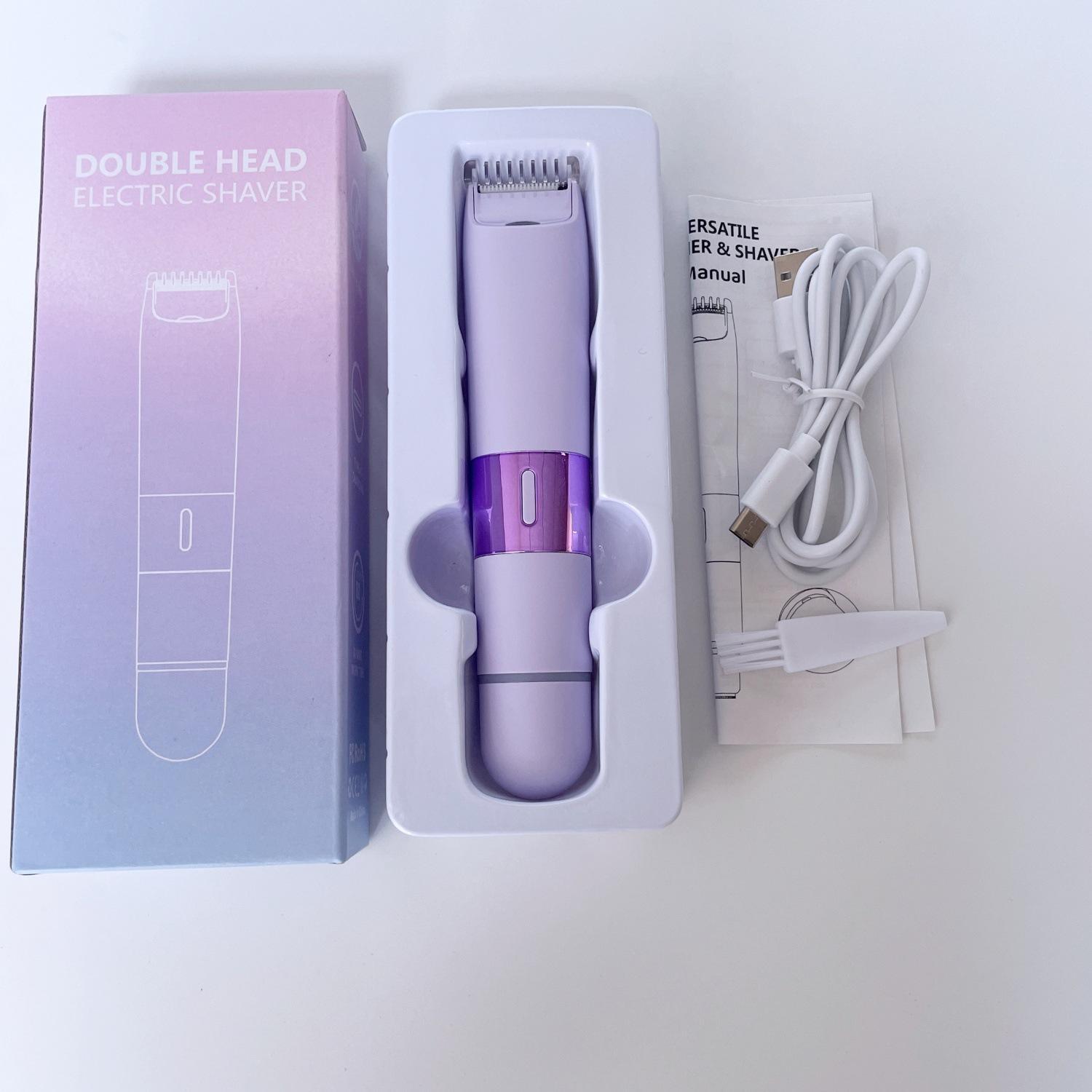 Portable Dual Blade Electric Trimmer Shaver, Ipx7 Waterproof Pain-Free Smooth Hair Removal Tool, Detachable Blades, Easy Clean Wireless Razor, for Legs, Arms, Underarms