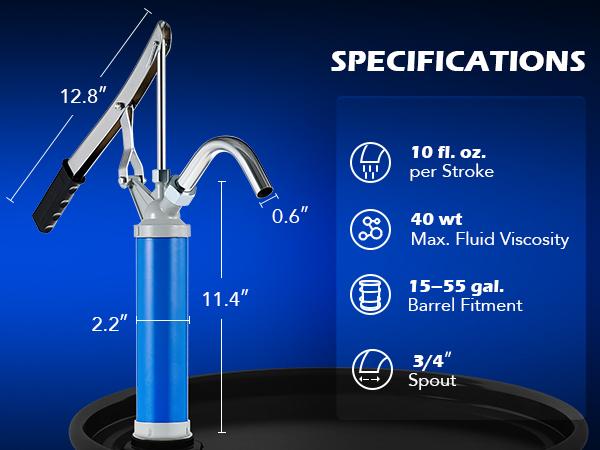 Lever Action Barrel Pump, Heavy Duty Barrel Hand Pump/Gallon Drum Pump with Telescoping Suction Tube Fits 5/15 to 55 Gallon Drums Transferring Heating Oil, Motor Oil, Transmission Fluid Tire Inflation Tool Tyre Inflator, Limited Time Deal