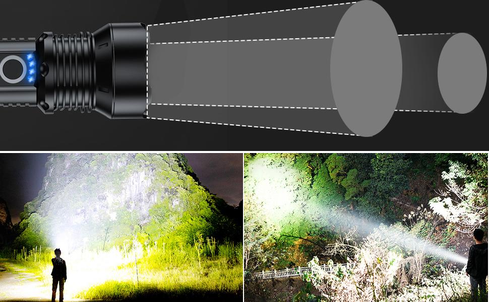 2 pack Rechargeable Strong Flashlight, 1000000LumensHigh Brightness XHP50.2 LED 2 PackWater-Resistant, 5 Modes for Various LightingNeeds super strong usb rechargeable