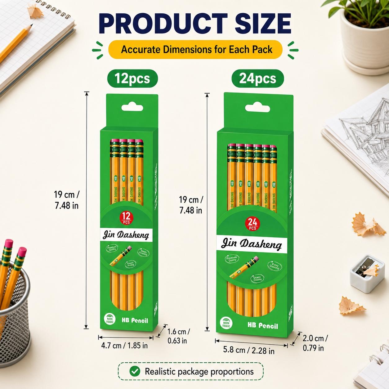 12/24PCS Pre-Sharpened HB Pencils Set, Yellow Hexagonal Wooden Writing Pencils with End Eraser, Smooth Graphite Lead, Easy Sharpening and Comfortable Grip for Students, School Supplies, Drawing, Sketching, Notes, Exams and Office Use