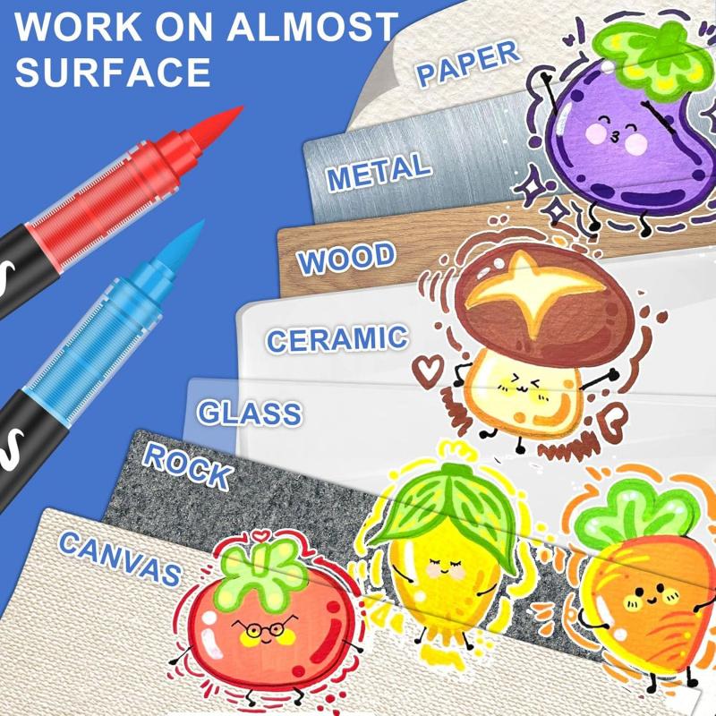 Acrylic Paint Markers,Detachable suitcase,Brush Tip, Art Marker Set, Acrylic Paint Pens with Direct-Liquid Ink System, Paint Markers for Rock Painting, Fabric, Wood, Canvas, Plastic, Permanent,Washable,Quick-Drying,Waterproof