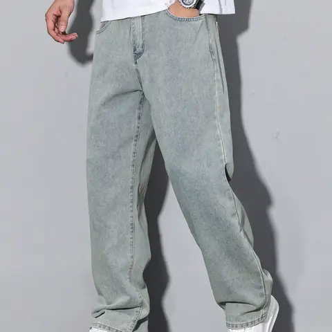 Men's Loose-Fit Washed Vintage Denim Jeans, Casual Wide-Leg Pants, Fashionable and Versatile, Perfect for Daily Wear, All Seasons