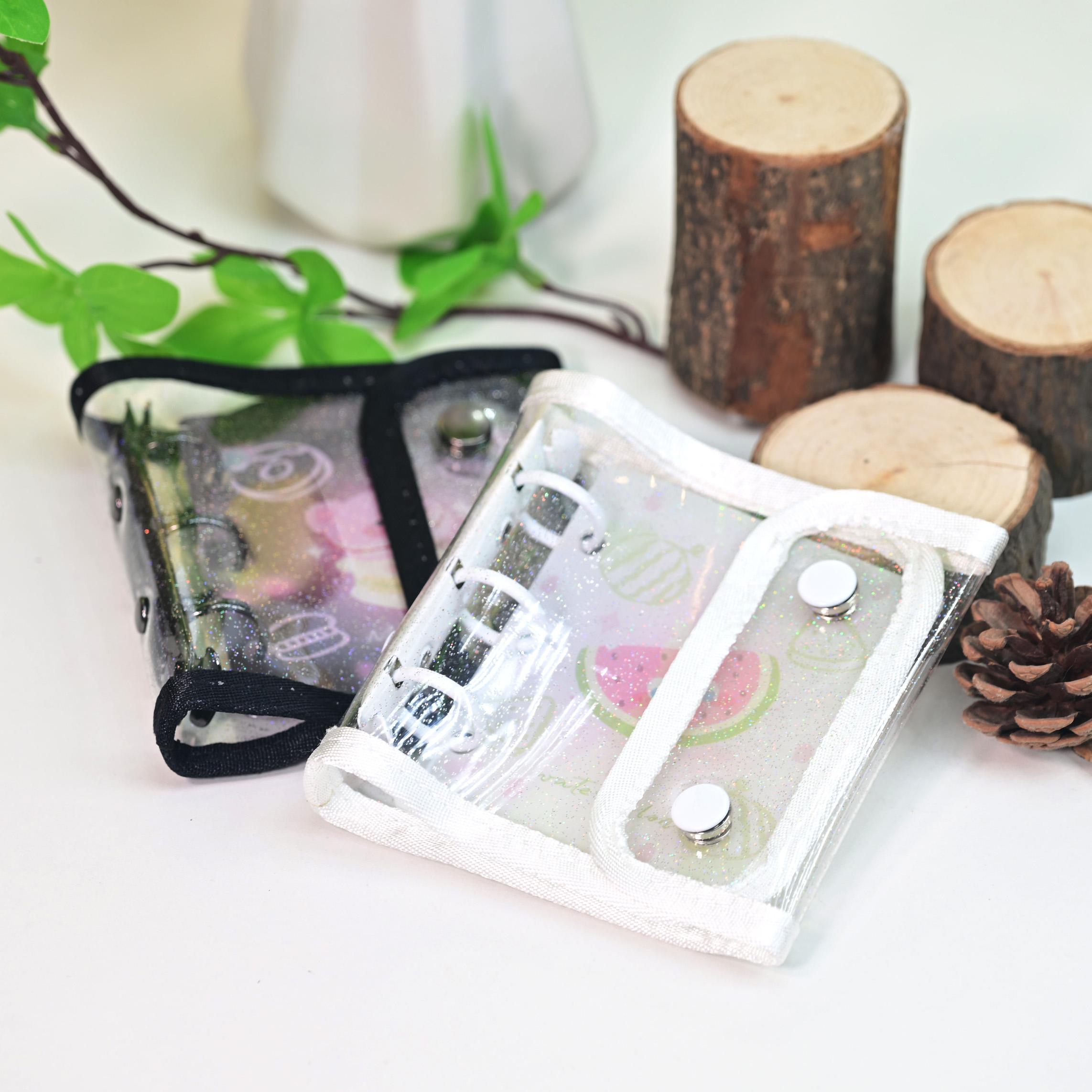 Mini Three-Hole Bound Photo Album Set, Dual Button Macaron Series Binder Cover + 10 Laser Star Single-Cell Two-Sided Pockets