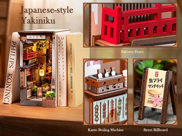 Rolife Book Nook Kit DIY Miniature House Kit for Adults 3D Wooden Puzzle Bookends Bookshelf Diorama Insert Dollhouse Creative Decorative Unique Gifts for Teens and Beginners (Sakura Wine Alley)