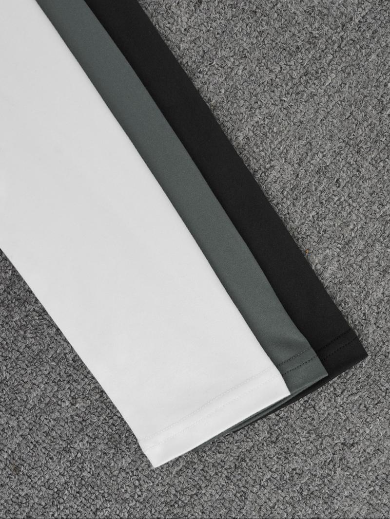 3pcs Autumn And Winter Women'S Casual Fashion Sporty Tee Set, With Multi Button Design, Solid Color Round Neck Long Sleeved Top