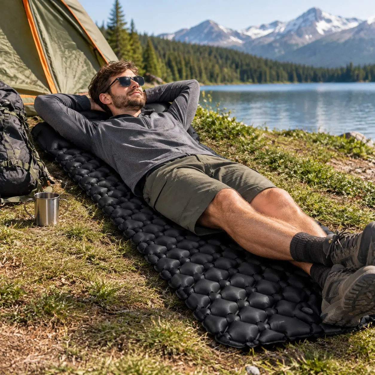 Portable Camping Inflatable Mattress, Waterproof Tent Sleeping Pad, Single Person 190cm X 60cm X 5cm, Outdoor Camping Bed, Inflatable Airbed