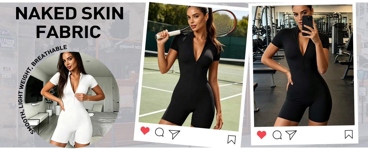 Outdoors & Sports Body Suits for Womens Black Bodysuit Zip Tummy Control Yoga Workout Work Out Gym Set Athletic Jumpsuit Romper Shorts