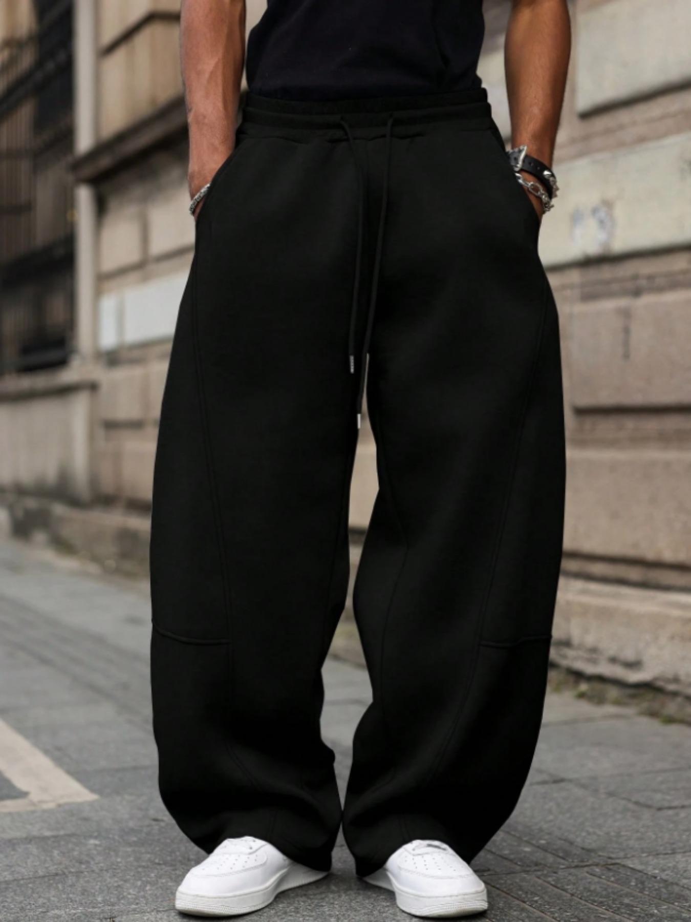 Men's Baggy Sweatpants, Loose Fit Casual Drawstring Elastic Waist, Wide Leg Joggers Trousers with Pockets, Comfortable Daily Wear, Sports Bottoms