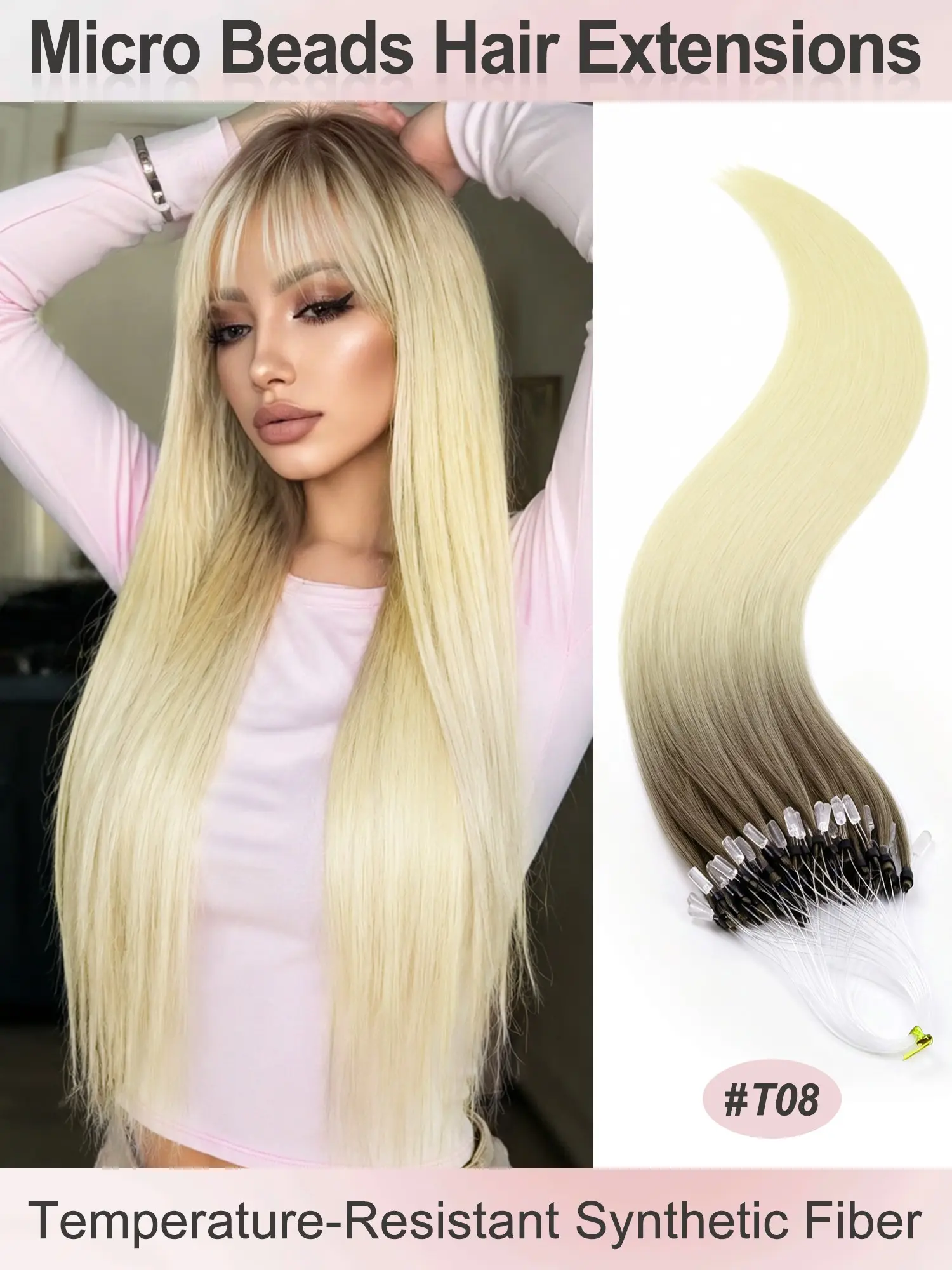 50 Strands Micro Beads Hair Extensions In Nano Ring Links Synthetic Hair 5 Colors Natural Straight Hair for Women  20inch Add Volume&Length 50g Micro Beads Link Hair Extension Artificial Hair Extension