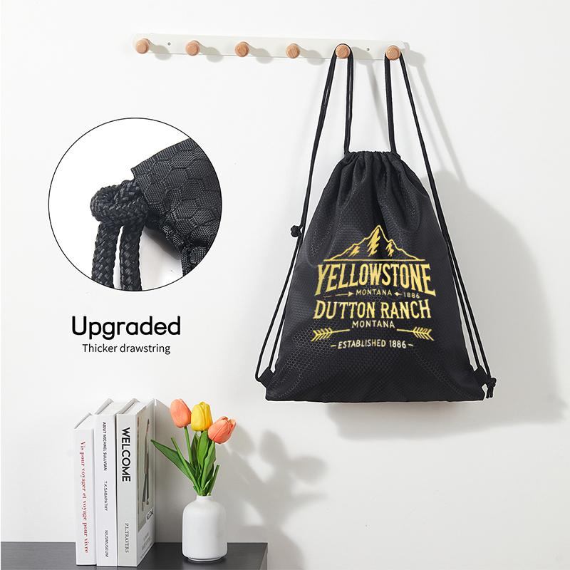 Yellowstone Mountain Dutton Ranch Drawstring Backpack Outdoor Adventure Hiking Bag Lightweight Sports Gym Sack Suitable for Nature Lovers Travelers Gift Idea for Christmas Thanksgiving Fathers Day and Birthday Presents Workout Sport Bags