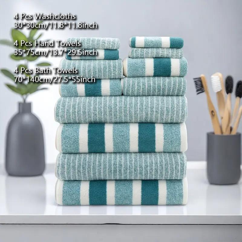 Striped Bath Towel Sets, Premium Bath Towels, 2/5/8/12 Pcs Washcloths Hand Towel and Bath Towels Soft Absorbent Microfiber Blanket Towel, Quick Drying Towel for Bathroom, Hotel, Salon, Spa, Gym, Home Goods