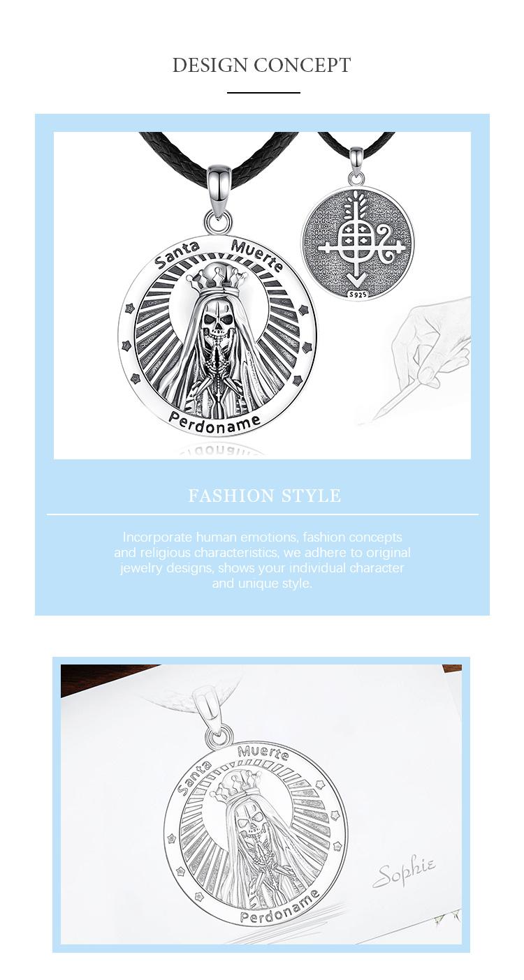 Santa Muerte Protection Pendant Necklace, 925 Sterling Silver Amulet, Mexican Saint Medallion, Holy Death Folk Amulet, Day of the Dead Jewelry Santa Muerte Protection Pendant Necklace, 925 Sterling Silver Amulet, Mexican Saint Medallion, Holy Death Folk Amulet, Day of the Dead Jewelry